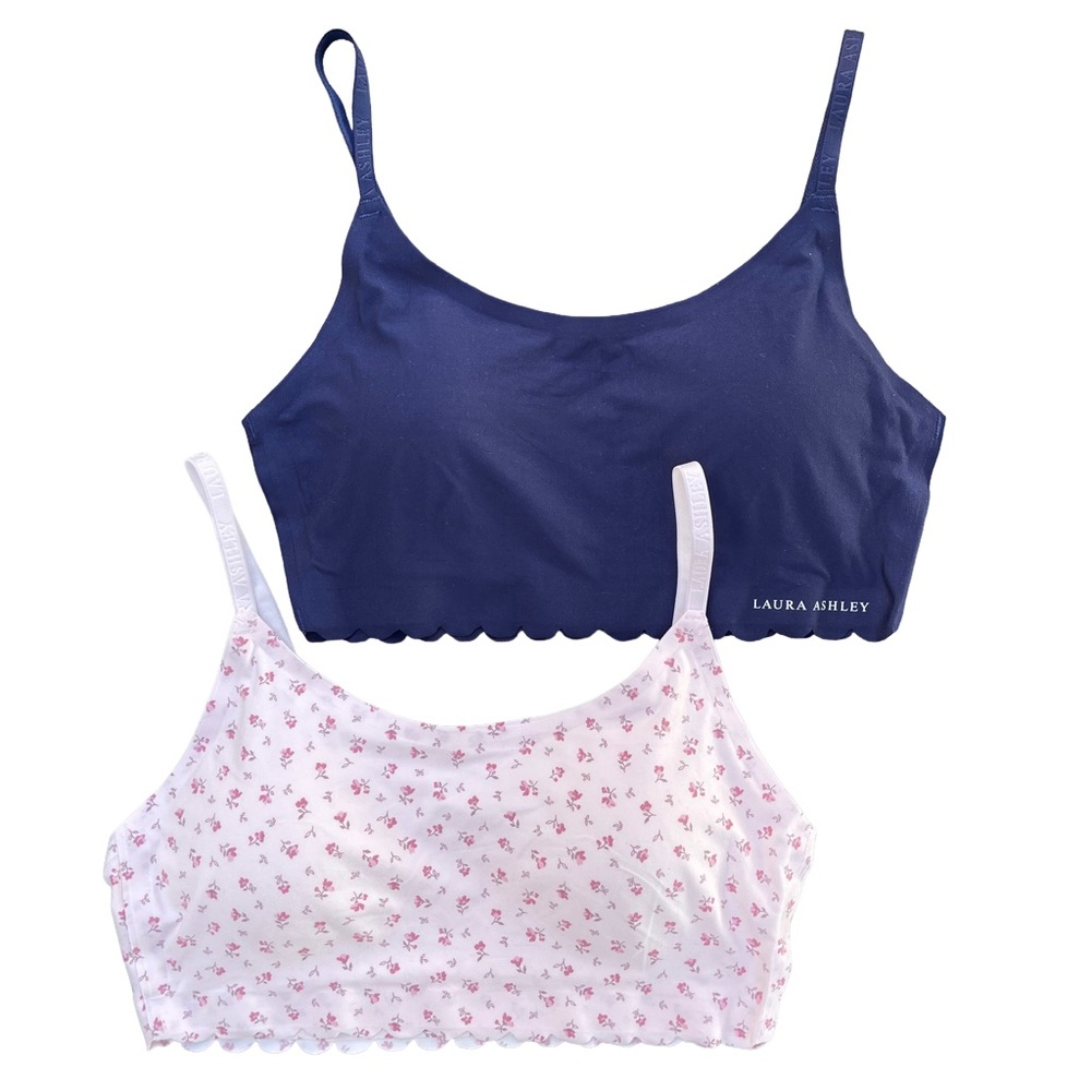 Pair of Laura Ashley Bralettes, Pretty Pink Floral and Navy Blue